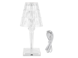 Lâmpada de Mesa de Cristal Prisma, Transparente, Ajustável, USB, Iluminação Interior