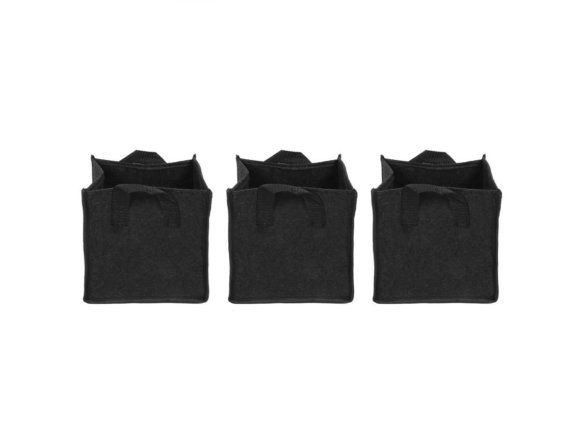3 sacolas de plantio Primerox, feltro preto, 19.5x19.5x20cm, com alças