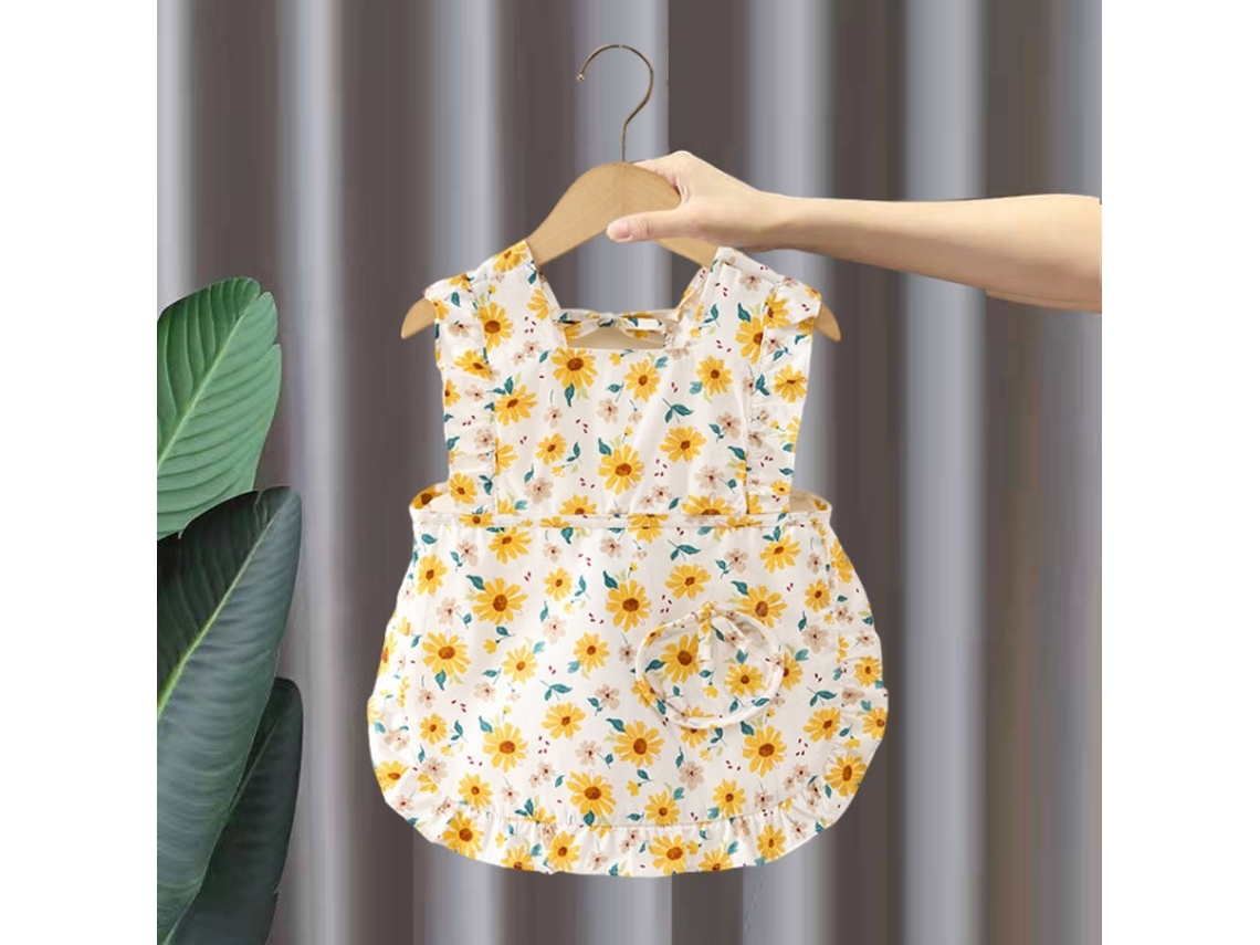 Babadores Infantis Sem Mangas de Verão Floridos Comendo Roupas Reversíveis, Estilo: Girassol Amarelo Tamanho: 110 XIAOMOYU