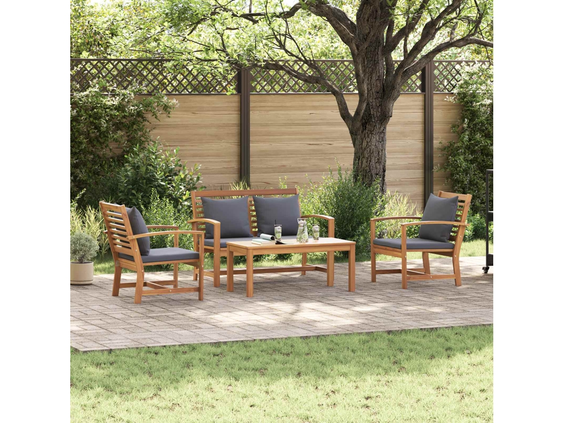 Vidaxl Conjunto de Sofá de Jardim 4 Pcs Natural Madeira de Teca Sólida