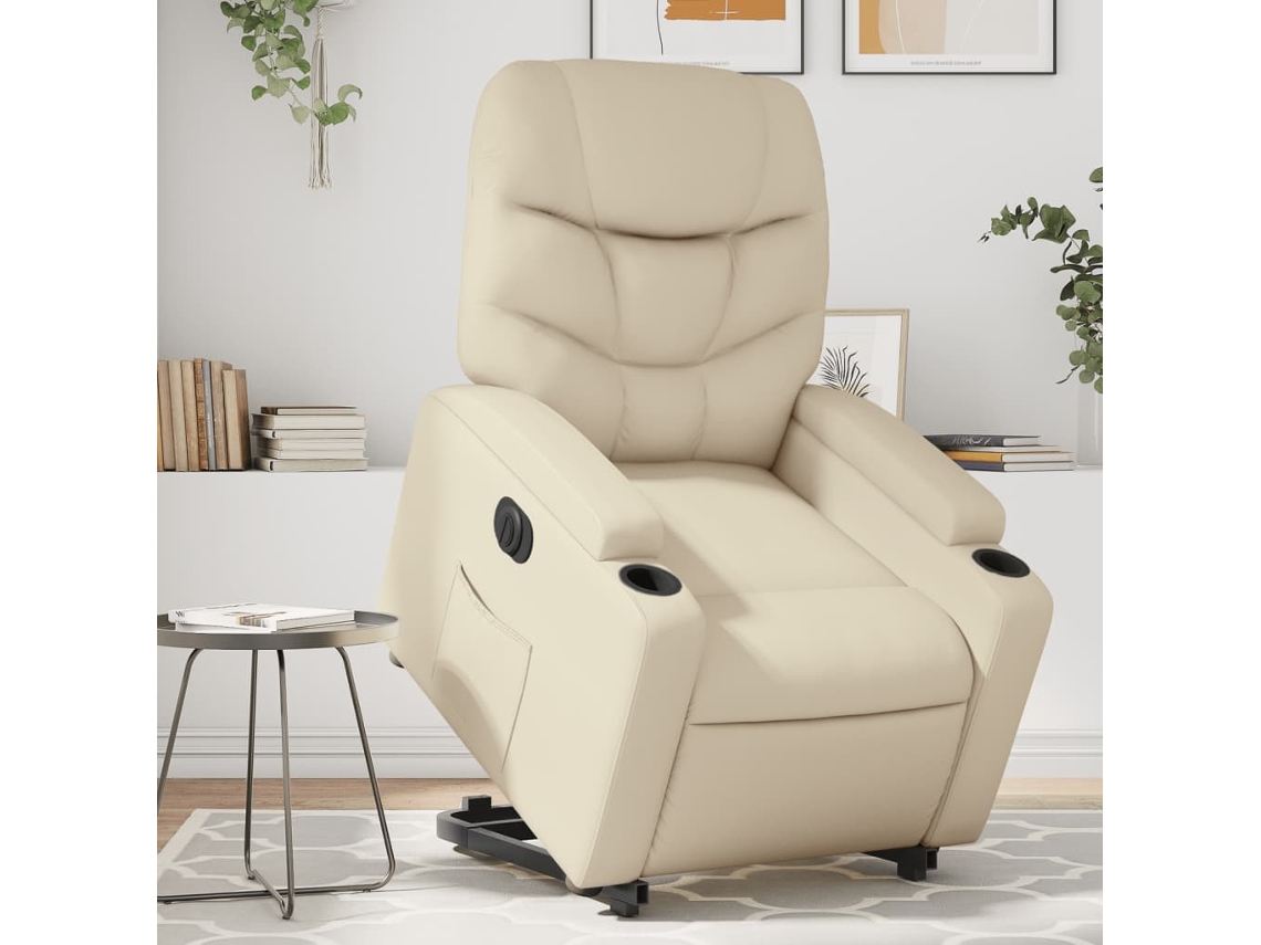 Vidaxl Poltrona Reclinável Elevatória Elétrica Couro Artificial Creme