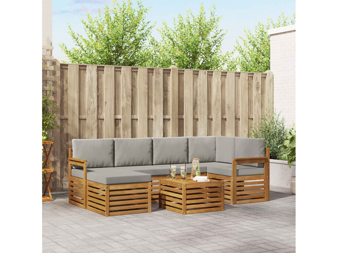 Vidaxl Conjunto De Sofás Para Exterior 7 Unid. Cinza Natural E Claro