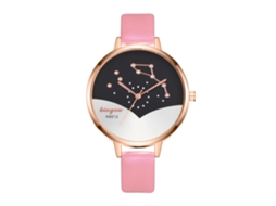 Relógio de Pulso Feminino de Quartzo Analógico com Pulseira Pu Casual Simples Rosa