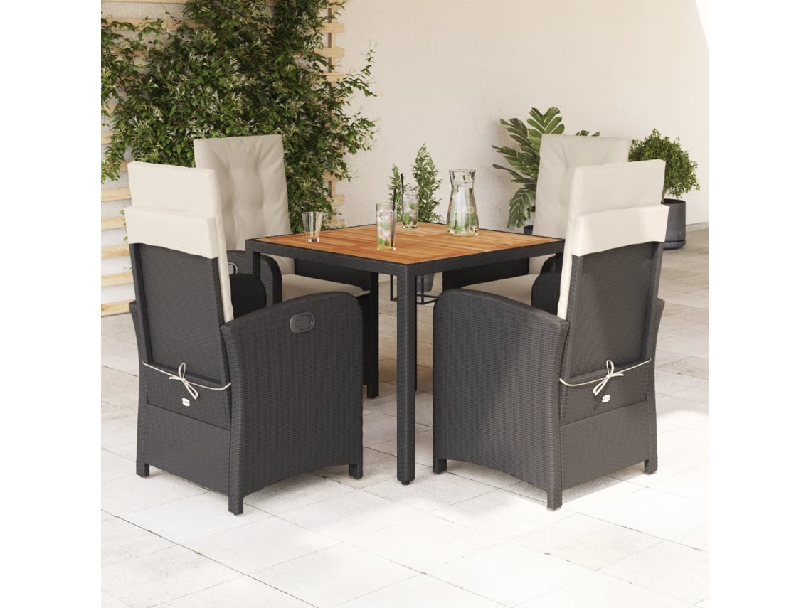5 Pcs Conjunto De Jantar P/ Jardim C/ Almofadões Vime Pe Preto Dkd Home Decor