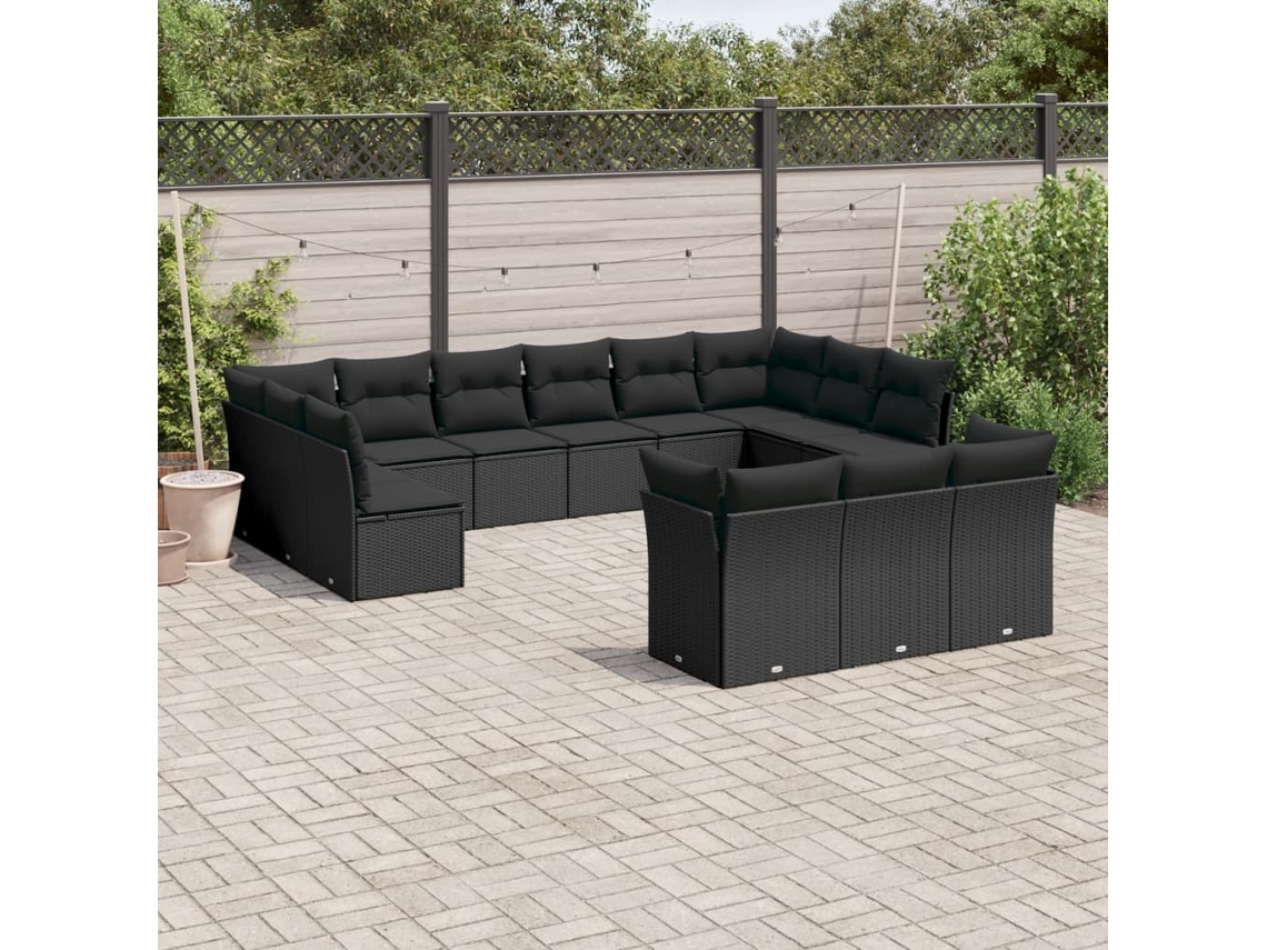 Conjunto de 13 Sofás de Jardim com Almofadas Vime Pe Preto Dkd Home Decor