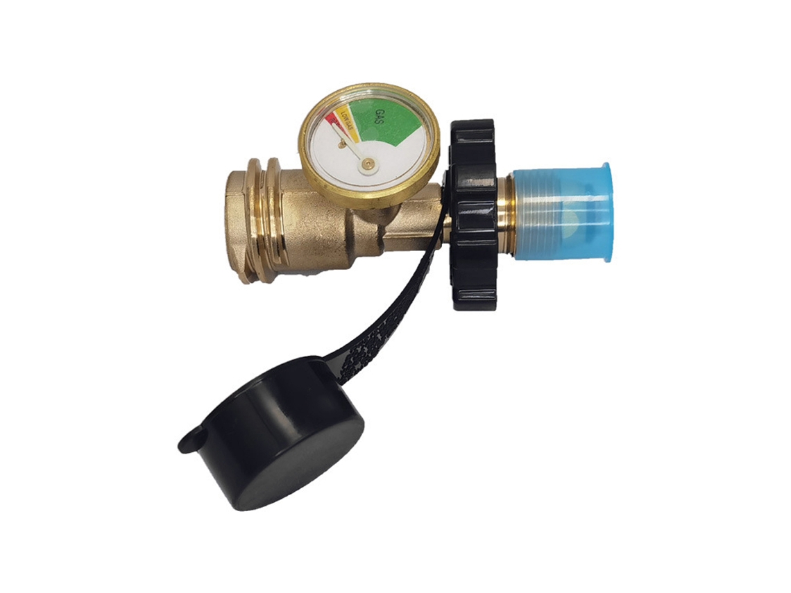 Adaptador para tanque de gás com válvula conversora Pol Em, conector QCC/tipo 1 com manômetro para tanques de propano de 5 a 100 libras.