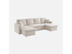 Sofá Conversível Em Tecido Bouclé, 4 Lugares, Creme