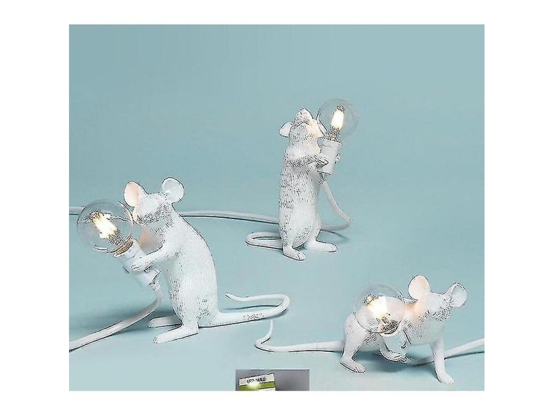 Lâmpada De Mesa Animal Rato Branco Moderna De Resina Com Tela De Vidro Claro Para Decoração Residencial Conector Au Blanco B
