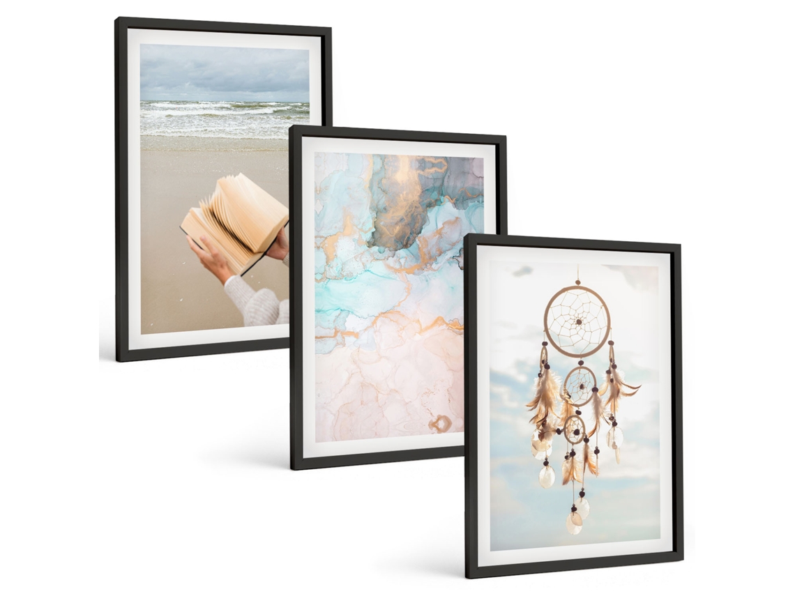 Conjunto De Pinturas Mar Abstrato, Livro Boho Espelharte (3 Peças 40x60 Cm)