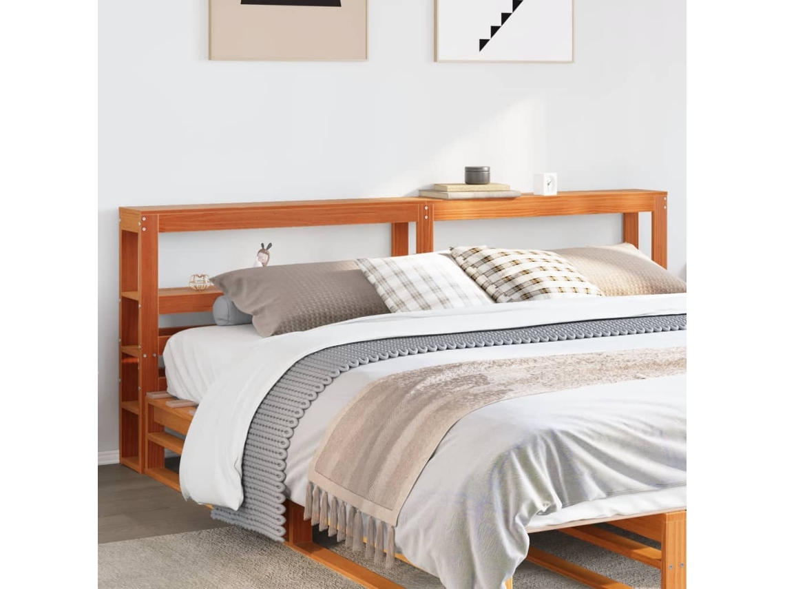Vidaxl Cabeceira Com Prateleiras 180 Cm Pinho Maciço Castanho-mel