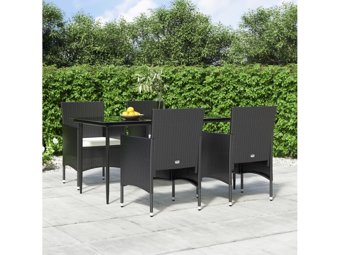 Jogo 5 Peças Jantar P/ Jardim C/ Almofadões Preto Dkd Home Decor