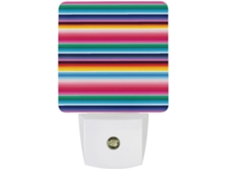 Luminária noturna colorida com estampa listrada mexicana, sensor de LED, luz noturna branca e suave para banheiro.