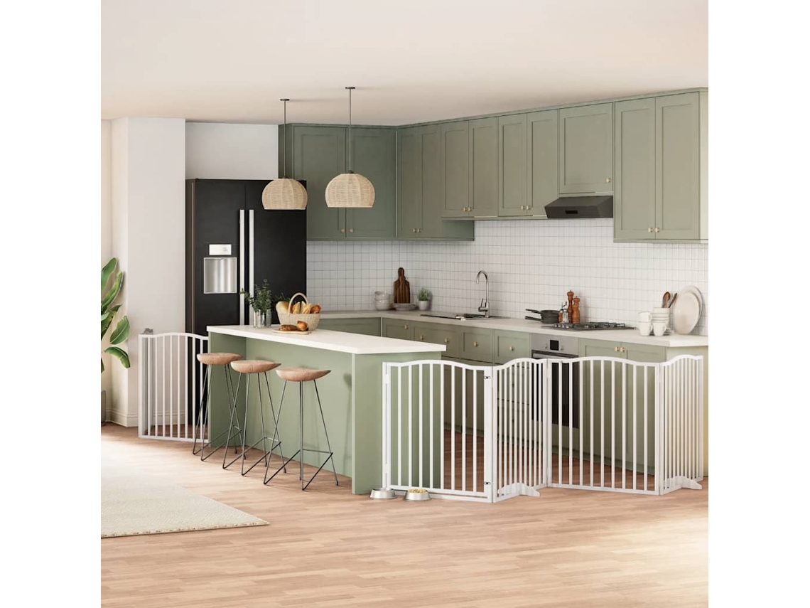 Vidaxl Portão P/ Cães Com Porta Dobrável 6 Painéis 480 Cm Álamo Branco