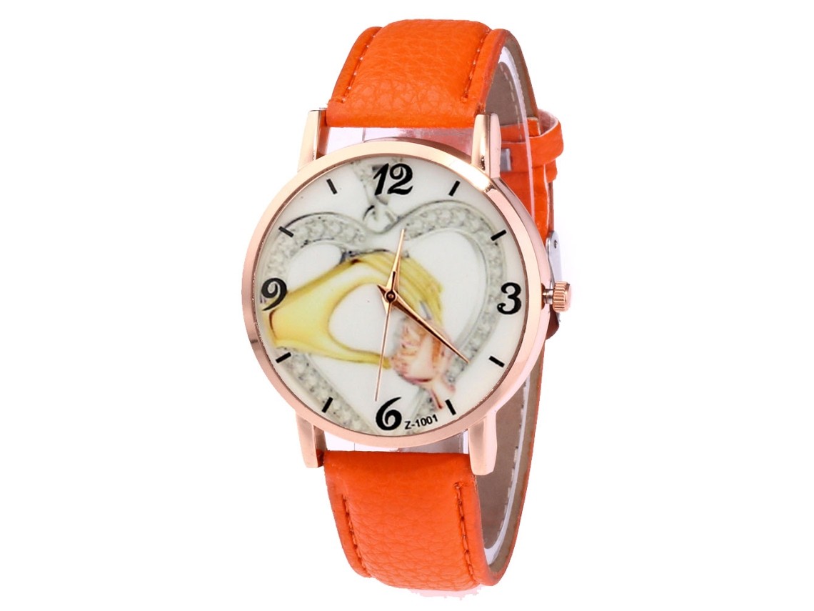 Relógio feminino Zhoulianfa, analógico, de quartzo, com pulseira de PU (laranja)
