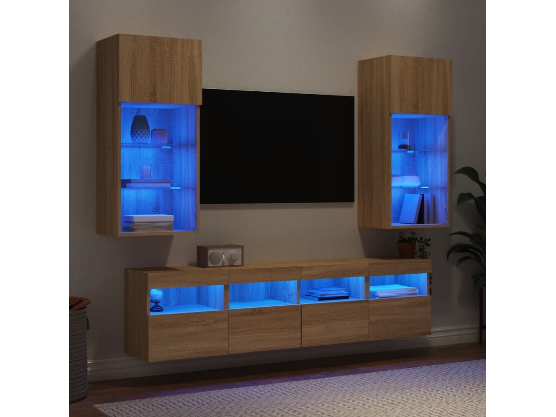 Vidaxl 5pcs Móveis Parede P/ Tv C/ Leds Deriv. Madeira Carvalho Sonoma