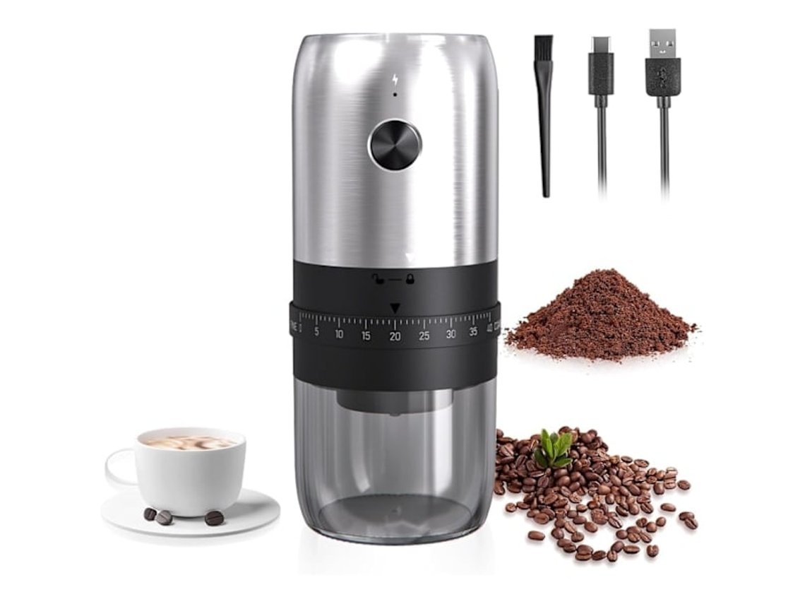 Moedor De Café Elétrico Portátil, Prateado, Para Grãos De Café, Com Moagem Prática Para Espresso, Café Coado, Casa, Escritório E Viagens