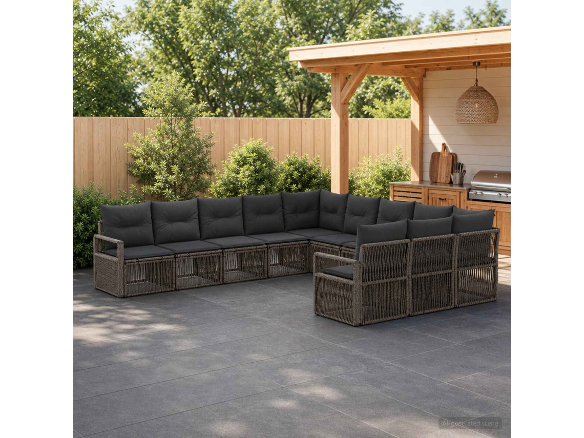 Vidaxl Conjunto De Sofá De Jardim 11 Unid. Cinzento Vime Pe