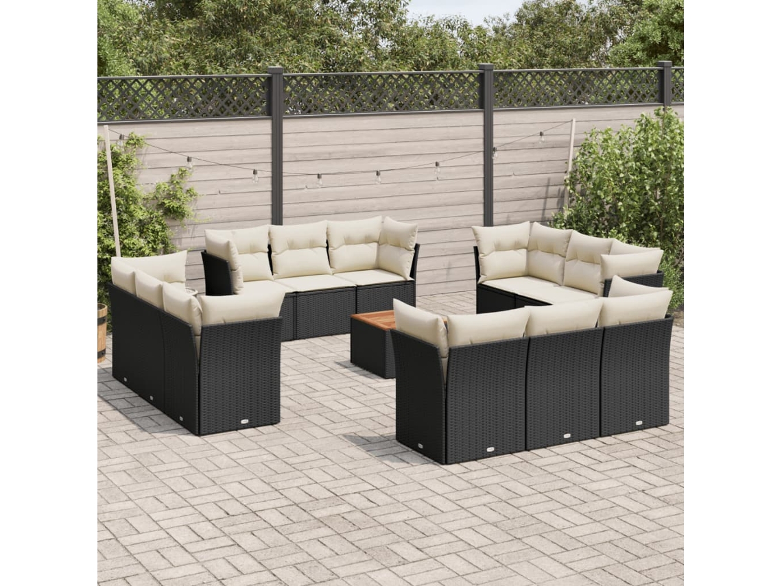 Conjunto de 13 Sofás de Jardim com Almofadas Vime Pe Preto Dkd Home Decor