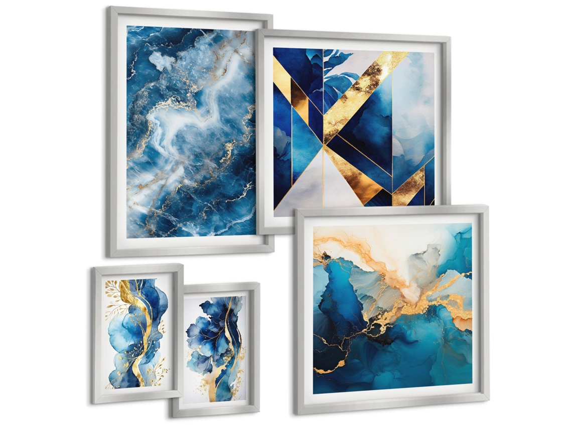 Quadros Decorativos Para Parede Pedras Boho, Decorações De Praia Moldura Preta Pinturas De Quarto Espelharte (conjunto De 5 Imagens)