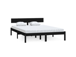 Estrutura de Cama 140x200 Cm Pinho Maciço Preto MAISON EXCLUSIVE