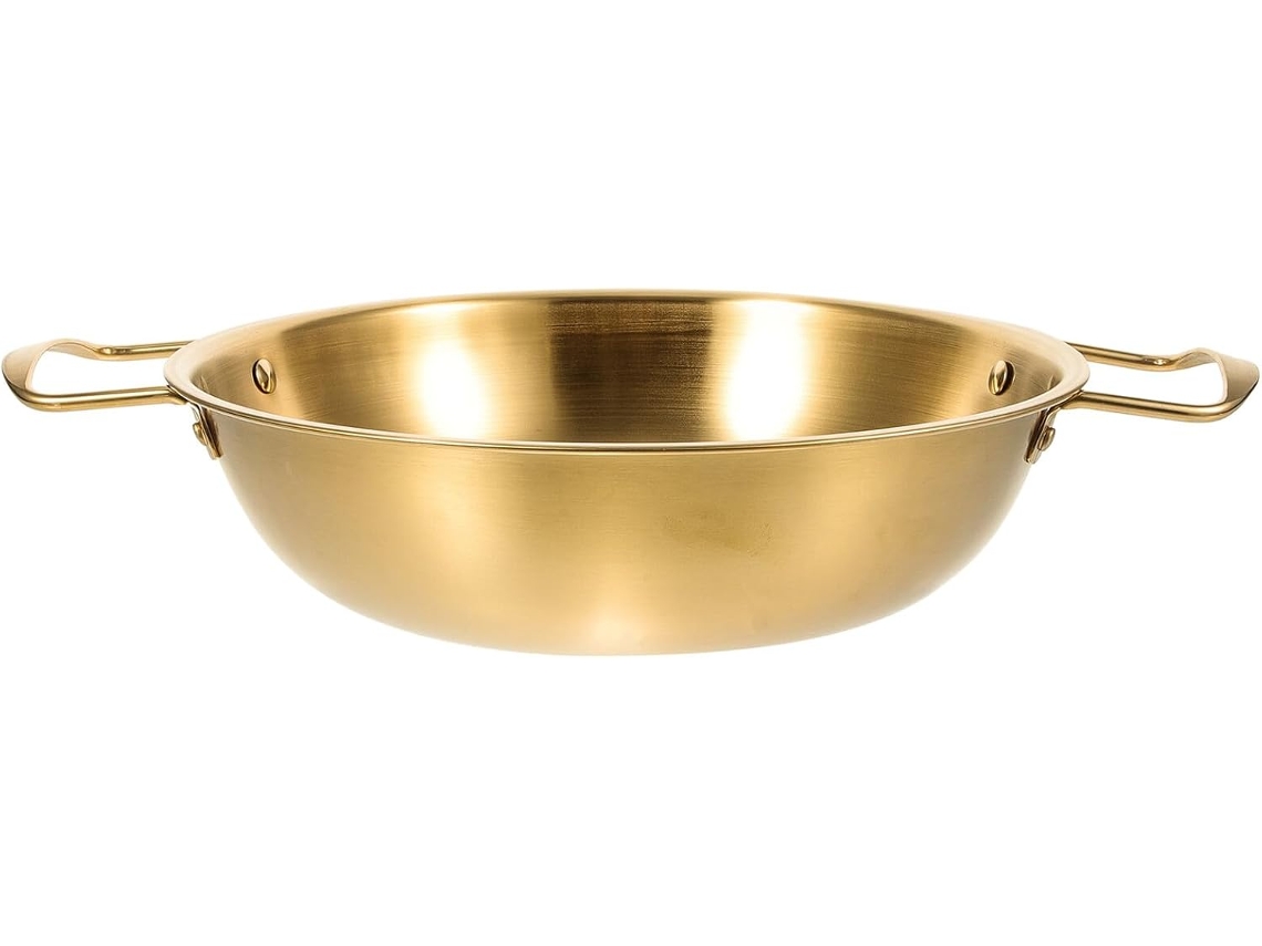 Panela Coreana Para Ramen De 24 Cm Em Aço Inoxidável Dourado, Com Alça Dupla, Ideal Para Cozinhar Em Gokoco