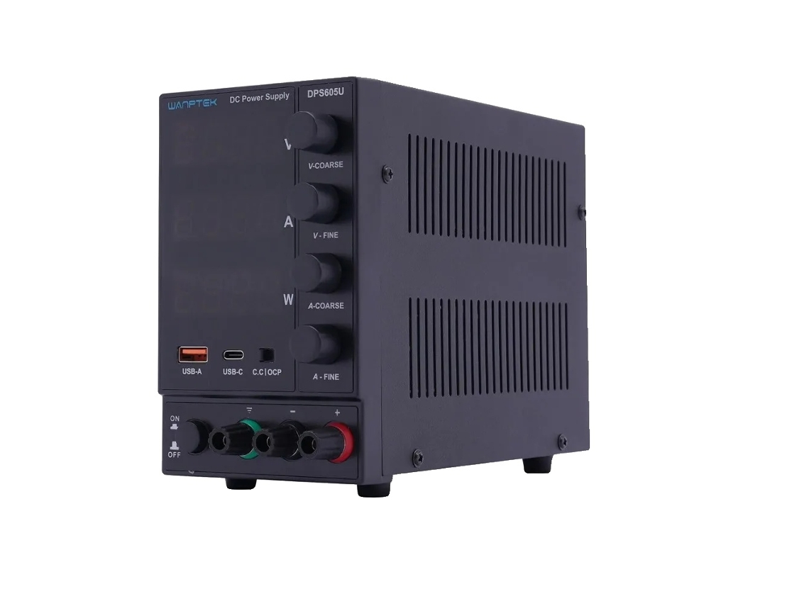 Fonte de alimentação de laboratório, tensão de saída de 0-60 V, corrente de saída de 0-5 A, carregamento rápido USB de 18 W, OEM preto