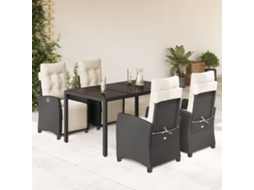 Vidaxl 5 Pcs Conjunto De Jantar P/ Jardim C/ Almofadões Vime Pe Preto