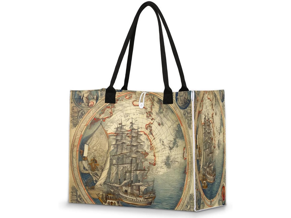 Bolsa Tropicallife com Estampa de Mapa Vintage (42x17x33 cm)