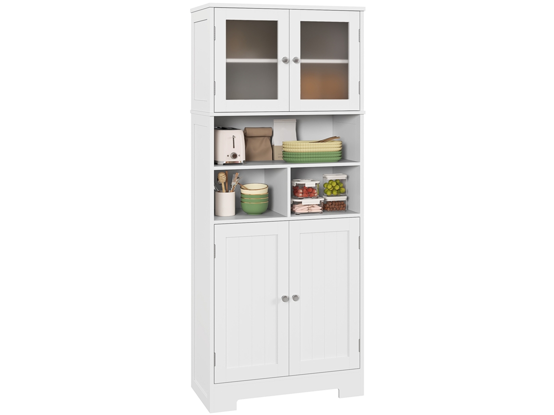 Buffet para Sala com portas de vidro curvas e prateleira aberta (140x40x105cm)