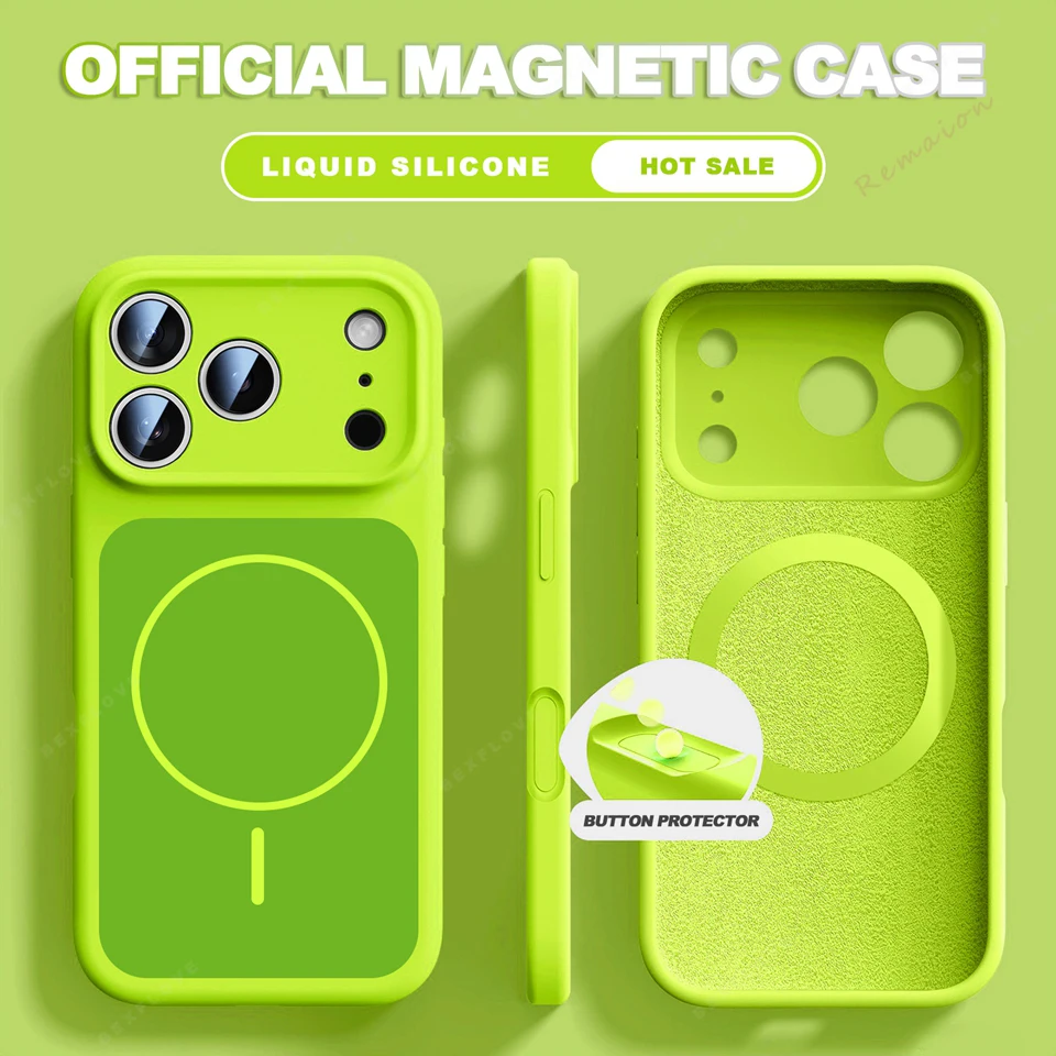 Capa Magnética Magsafe De Silicone Líquido (iphone 17 Pro Max, Verde), Adequada Para Iphone, Capa Macia À Prova De Choque.