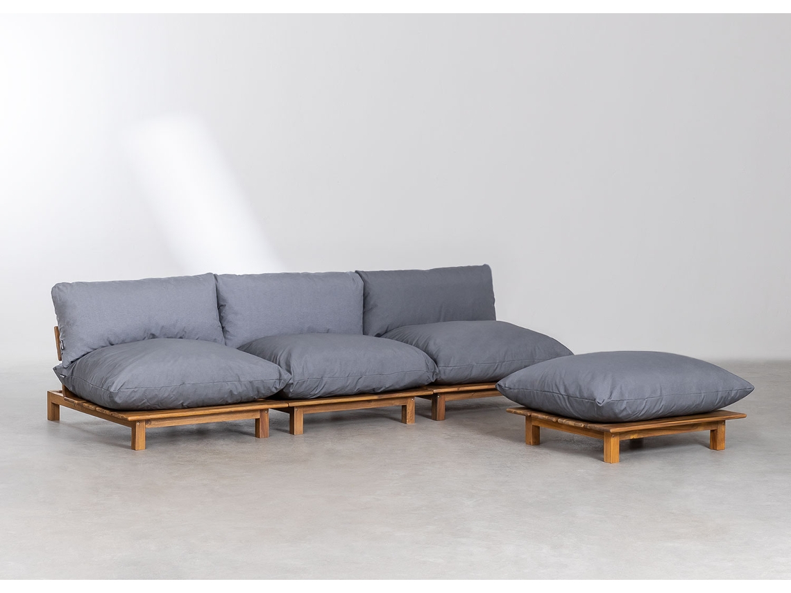 SKLUM Sofá Modular para Jardim Reclinável de 3 Peças com Puff Brina Madeira de Acácia Cinza Antracite
