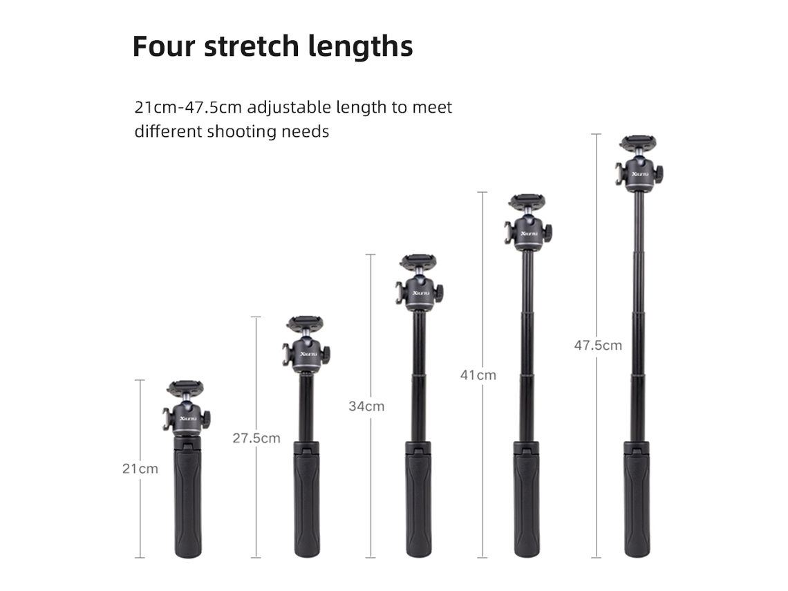 Mini Tripé De Escritório Xiletu Q-5 18.7 Polegadas Com Palo Selfie Extensível, Cabeça Giratória 360°, Para Smartphone E Câmera Deportiva