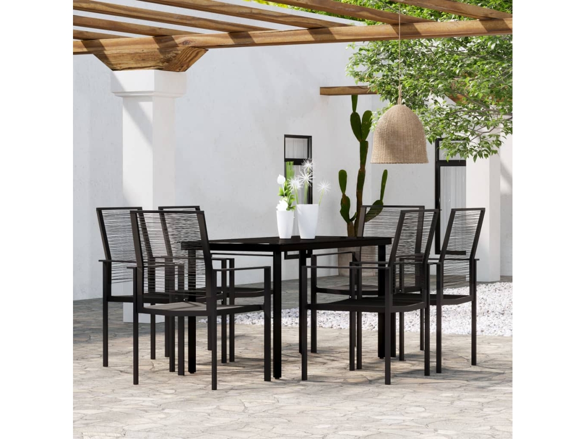 Vidaxl 7 Pcs Conjunto De Jantar Para Jardim Preto