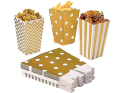 Caja de Palomitas de Maíz Gold 120 Unidades de Papel Con 3 Diseños para Fiestas, Cumpleaños Y Eventos
