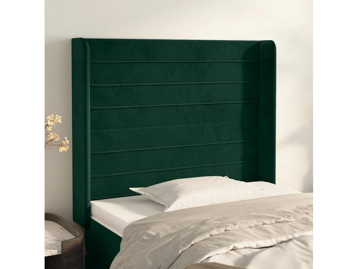 Vidaxl Cabeceira Cama C/ Abas Veludo 83x16x118/128 Cm Verde-escuro