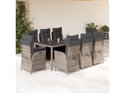 Conjunto 9 Peças Jantar P/ Jardim C/ Almofadões Vime Pe Cinza Dkd Home Decor