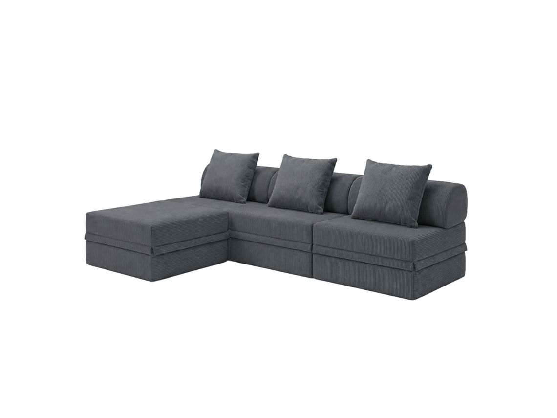 Sofá Modular 3+1+puff Convertível Veludo Regular Cinza SKOFFA