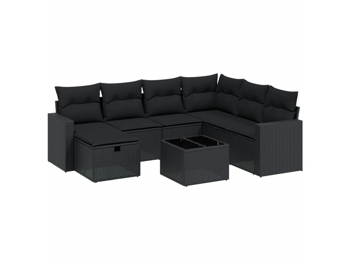 Conjunto de 8 Sofás de Jardim com Almofadões Vime Pe Preto MAISON EXCLUSIVE (N/A)