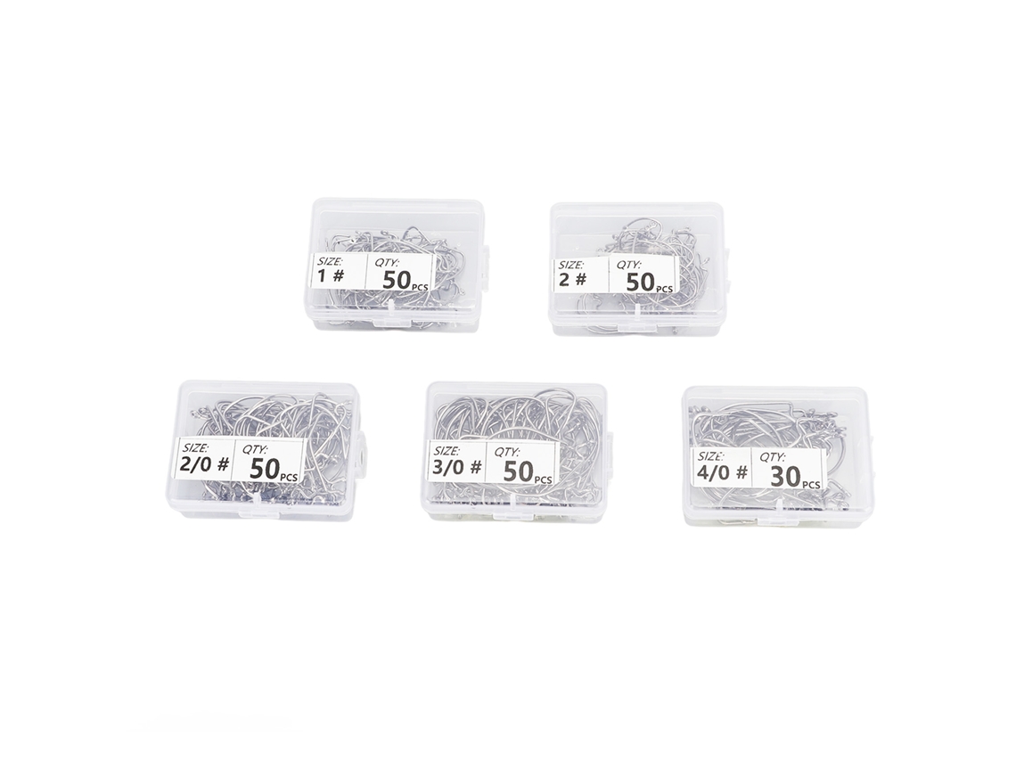 Anzol de Pesca Offset com Barba Aço Inox 230pcs