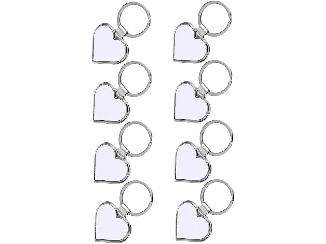 Conjunto de 8 chaveiros de metal em formato de coração, leves e personalizados para chaves.