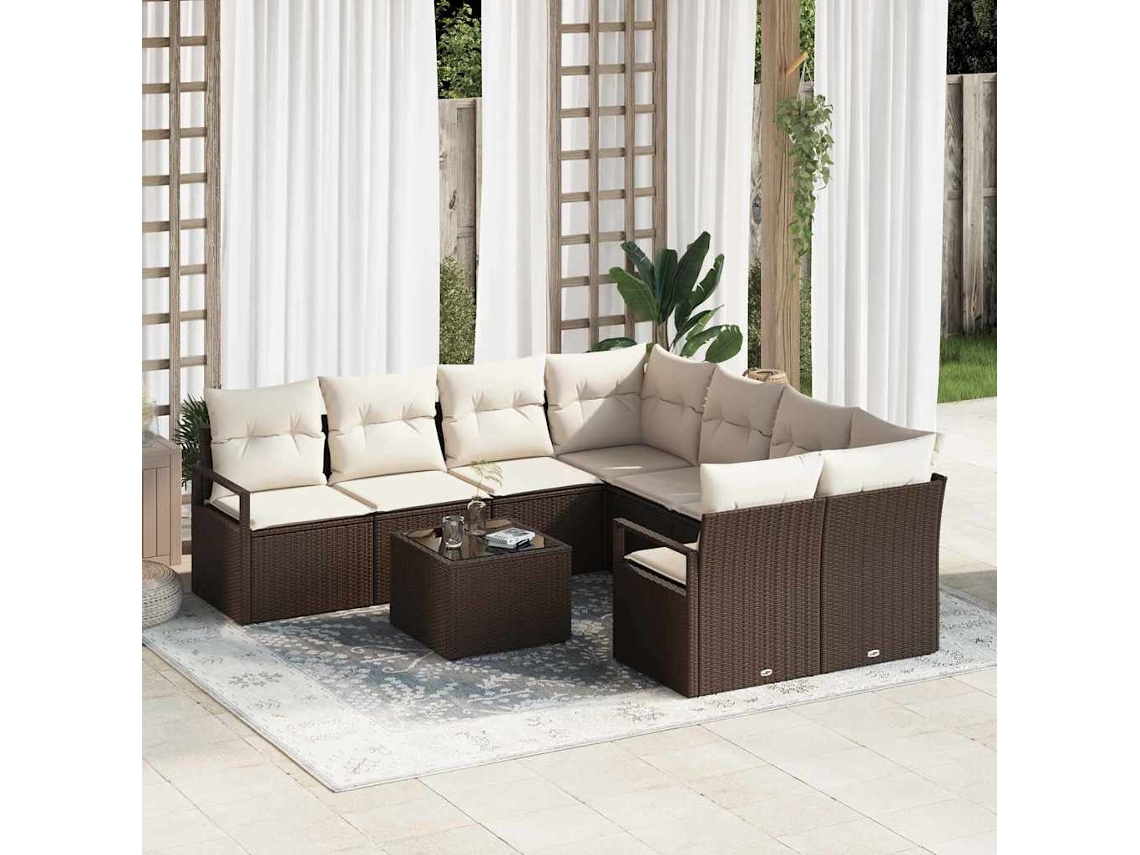 Vidaxl Conjunto De Sofás 9 Unid. 8-número De Lugares Castanho E Creme