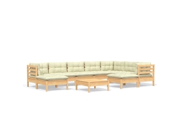 Conjunto de 10 Lounge Jardim com Almofadões Creme Pinho Maciço MAISON EXCLUSIVE