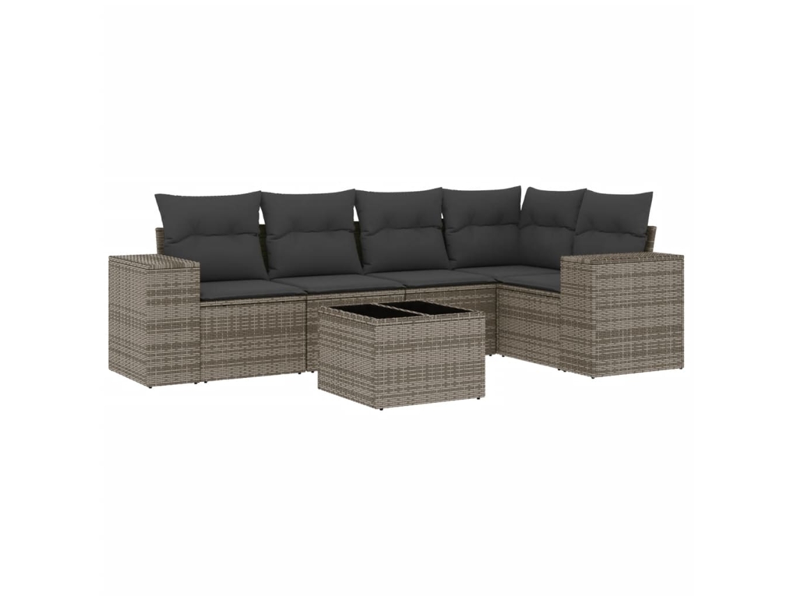 Conjunto de 6 Sofás de Jardim com Almofadões Vime Cinzento MAISON EXCLUSIVE (80x200 cm)