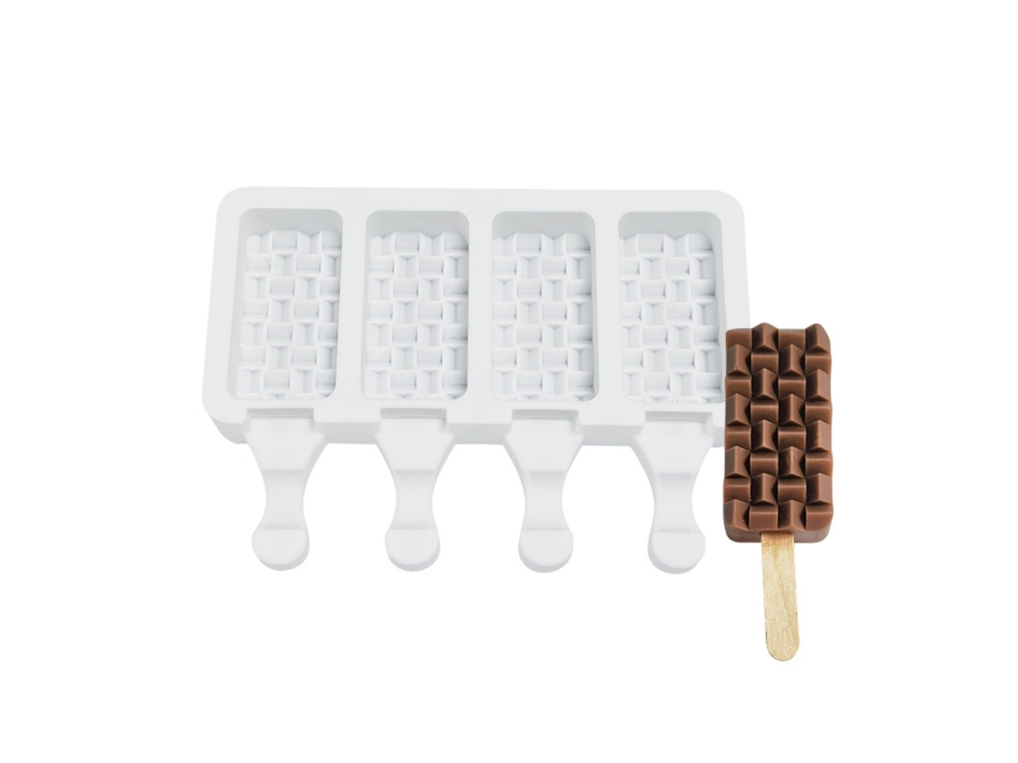 Molde de Sorvete de Silicone 4 Células para Popsicle Diy, Fácil de Limpar e Reutilizável
