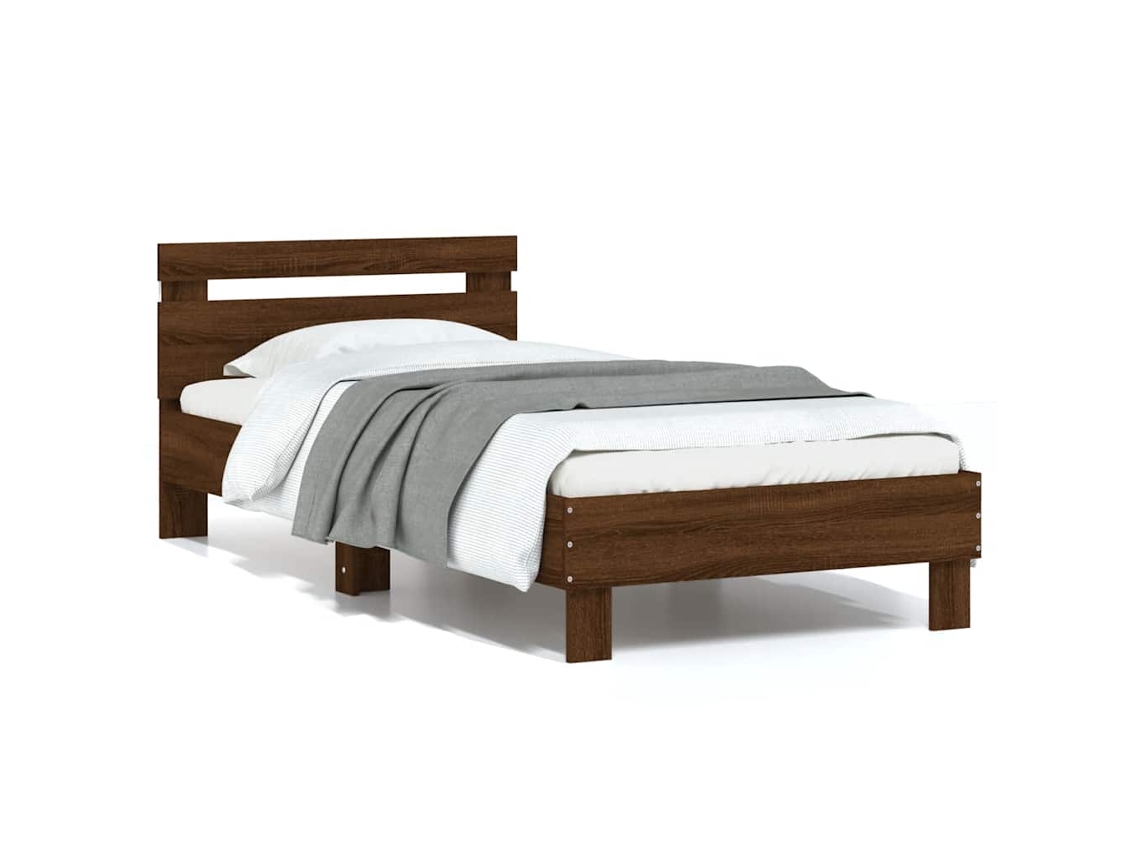 Vidaxl Estrutura Cama Cabeceira/luzes Led 75x190 Cm Carvalho Castanho