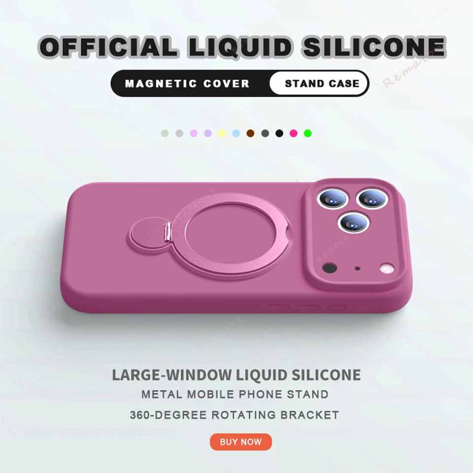 Capa De Silicone Líquido Com Suporte Magnético Para Iphone 17 (rosa) E Magsafe.