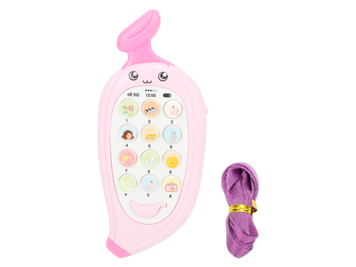 Walshlxq teléfono de Aprendizaje Temprano Bilingüe Juguete Celular Bebé Con Funda Mordible Modos Múltiples Banana Rosa