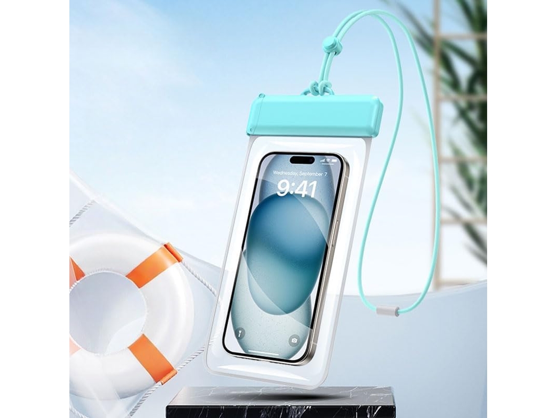 Bolsa Flutuante À Prova D'água Ipx8 Para Celular Com Tela Sensível Ao Toque, Cordão E Proteção Contra Umidade, Cor Ciano.