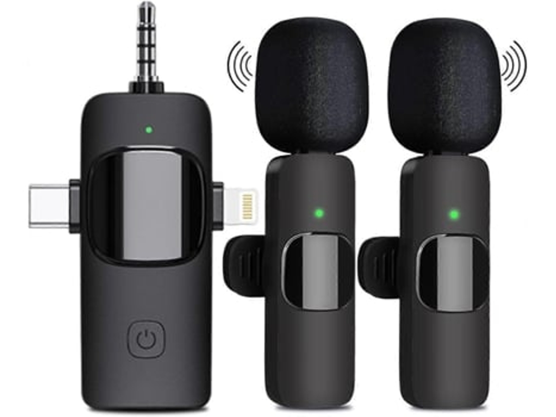 Microfone de lapela sem fio Panoona 3 em 1 para iPad, Android, câmera, USB C sem fio