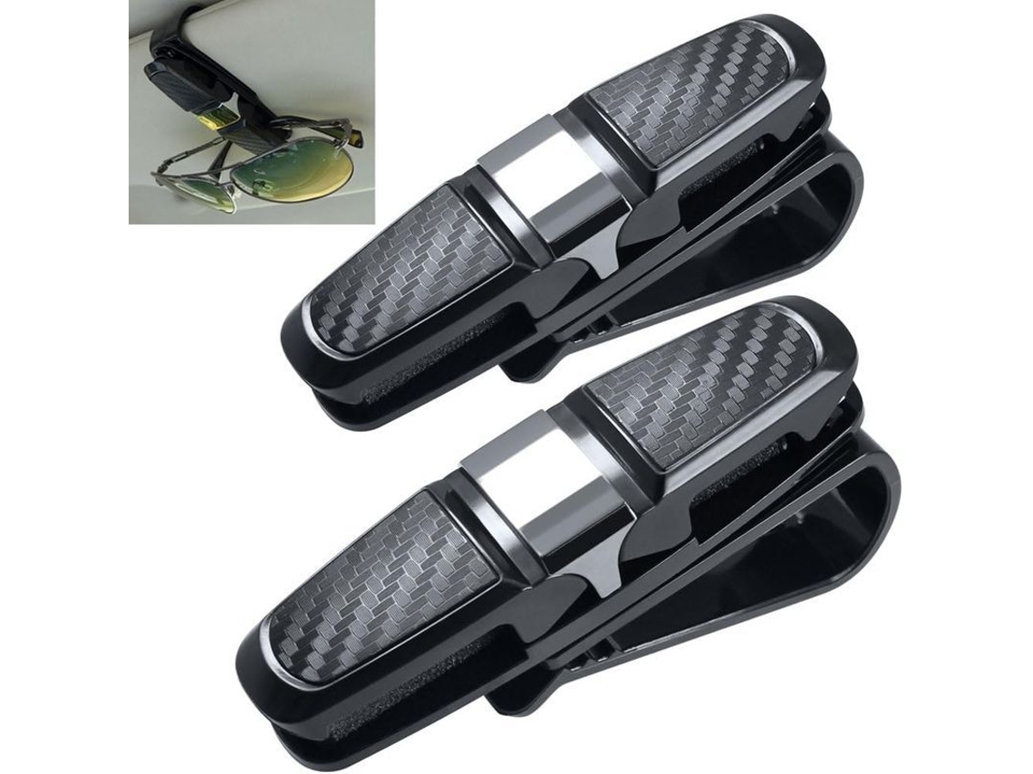 2 Porta Óculos Para Visera Solar De Carro, Clip Para Óculos E Cartões, Preto